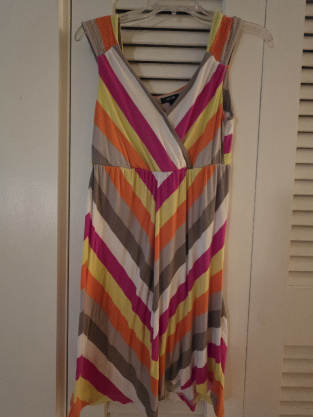Sleeveless V-Neck Stripe Midi Dress in Fuchsia, Orange & Yellow